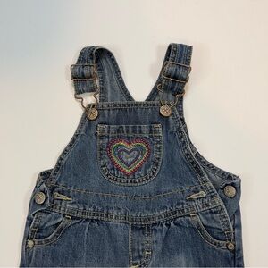 OshKosh B’gosh Baby Girls Denim Overalls Rainbow Heart 9M